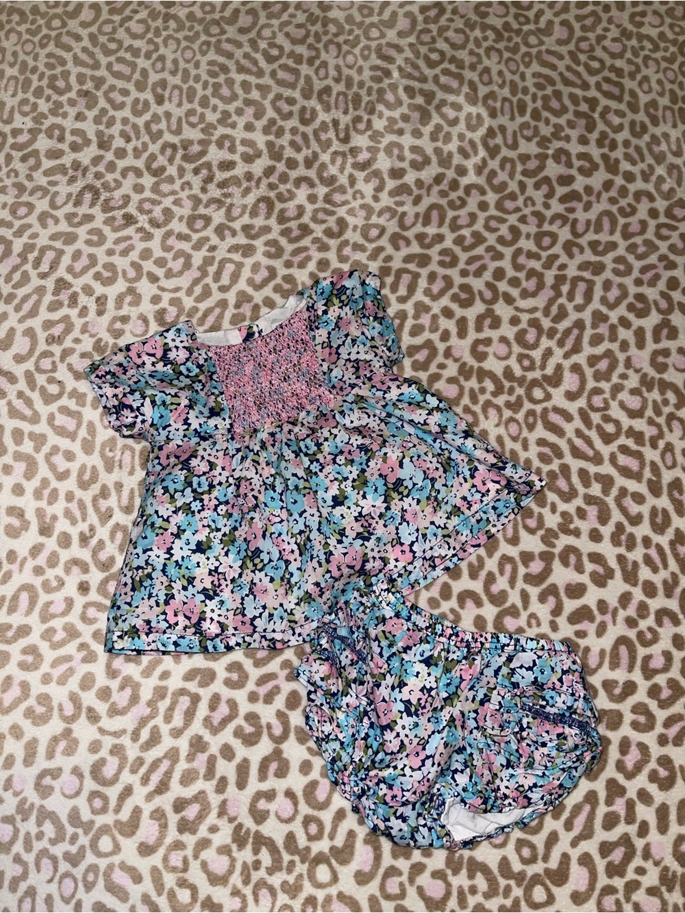 Janie and Jack Pink, Blue & Mint Floral Smocked Top with Bloomers